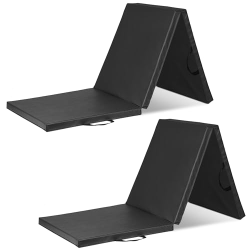 ProsourceFit Tri-Fold Folding Thick Exercise Mat 6’x2’ with Carrying Handles for MMA, Gymnastics, Stretching, Core Workouts - color: Black, style: PACK OF 2