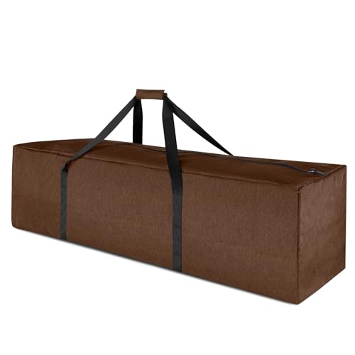TOPDesign 1-Pack 46 Inch Extra Large Zippered Duffel Bag for Travel Camping Sports Equipment Storage, Waterproof Foldable Luggage Bag with Padded Handles (Brown) - color: Brown, size: 46 Inches