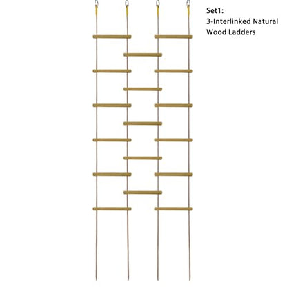 Innovative Rainbow Kids' Wooden Rope Ladder - 3/4/5-Group Connectivity, 14-Inch Wide, Ideal Ninja Warrior Accessory for Tree, Swing & Play (Set1: 3-Interlinked Natural Wood Ladders)