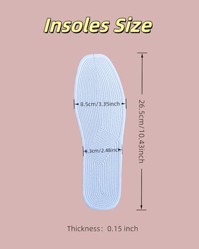 Shoe Insoles for Men Washable & Zero-Drop, 4 Pairs Thick Reusable Cotton Inserts, Breathable Barefoot Pads for Dress Shoes,Derbies,Oxfords & Boat Shoes (White, 9.5 Women / 8.5 Men) - size: 9.5 Women / 8.5 Men