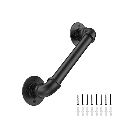 1FT Industrial Stair Railing Wall Mount Staircase Handrail φ1.3 Pipe Hand Rail for Steps Grab Bar Foot Rail Vintage Pipe Railing Black Deck Handrail for Outdoor Indoor Stairs Porch - size: 1FT