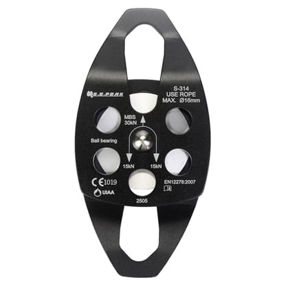 SEPEAK 30kN Large Rescue Pulley Sheave with Swing Plate CE UIAA, Portable Outdoor Climbing Pulley for Backyard Zipline,Fits Rope up to 16 mm/Holds Up to 6750lbs - color: Black