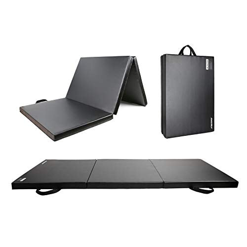 RitFit Upgraded Folding Exercise Mat, 2 Inch Thick Gymnastics Mat | Tumble Mat with Carrying Handles for Yoga, MMA, Stretching, Core Workouts and Home Gym Protective Flooring - color: Black(3' x 6')