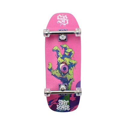SPITBOARDS® 34mm Fingerboard Oldschool Cruiser Pro Complete Setup, Pre-Assembled 5-Layer Wood, Pro Trucks, Soft Urethane 60D Bearing Wheels, Real-Wear Graphics, Lasered Foam Tape 'Slimey Hand' - color: Slimey Hand