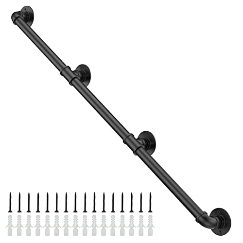 Willstar 11.4FT Industrial Staircase Handrail Non-Slip Pipe Bar Foot Rail Wall Mount Stair Rail Vintage Grab Bar for Steps Black Iron Pipe Handrail for Outdoor Indoor Stairs Loft Porch Hand Rail - size: 11.4 FT
