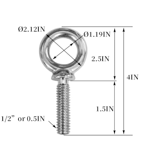 1/2"-13 x 1-1/2" Lifting Shoulder Eye Bolts, Marine Grade 304 Stainless Steel Threaded Nut Fastener (5 Pack) - size: 1/2"-13 x 1-1/2", style: Pack of 5 (304 stainless steel)