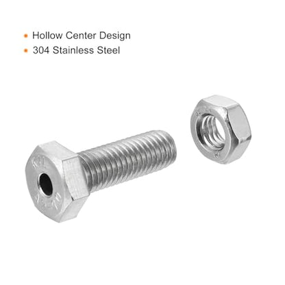 MECCANIXITY M10x30mm Hollow Screw Bolts External Hexagon Fasteners with Nuts, 304 Stainless Steel Pack of 2 - size: M10x30mm