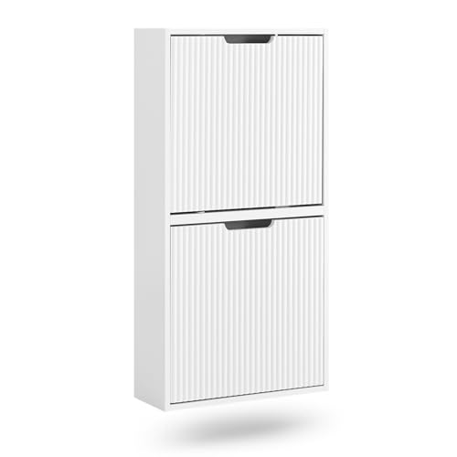 SoBuy Wall Mounted Slim Shoe Cabinet for Entryway, Narrow Shoe Rack Cabinet with 2 Flip Drawers, FSR204 (White) - color: White, size: Wall Mounted