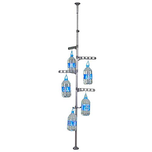 BAOYOUNI 4-Tier Standing Clothes Laundry Drying Rack Coat Hanger Organizer Floor to Ceiling Adjustable Metal Corner Tension Pole, Grey | Metal Corner Tension Pole，Floor to Ceiling Adjustable ， Space-Saving Laundry Organizer，No Drilling Required