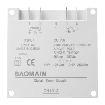 Baomain Time Switch Relay with 4 x Terminal Cable,Digital LCD Programmable Timer,12V DC/AC Input,200-250V 16A Output,28 Programs Daily/Weekly Schedule,CN101A for Lighting and Equipment Control - size: Timer with Terminal Cable