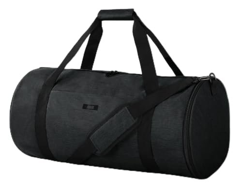 MIER Medium Gym Duffle Bag with Shoe Compartment & Wet Pocket, 35L, Black | Round Duffel Bags for Travel, Carry-on, Fitness, Workout; Lightweight & Durable; Padded Shoulder Strap; Smooth Zipper - color: black, size: 35L