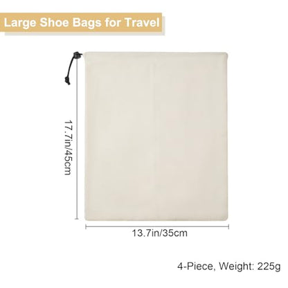 4 Pcs Shoe Bags for Travel, Shoes Pouch with Partition Design & Drawstring | 13.8"x17.7" Fits Most Shoes, Dust Resistant, Washable & Reusable Travel Shoe Bags, Travel Essentials for Men Women - color: Beige