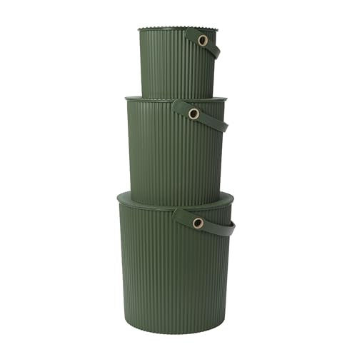 Hachiman Bucket Set of 3 | Hands-Free Filling, Easy to Stack and Store, Indoor Outdoor Use - color: Garden Green, size: Set of 3