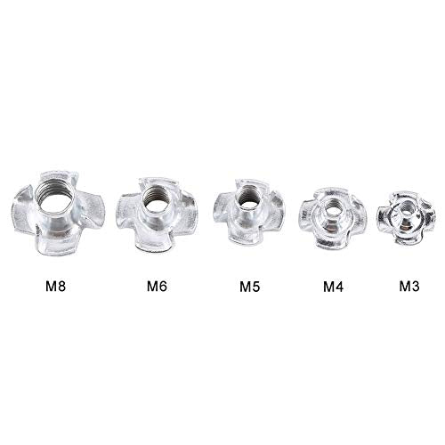 90pcs Nut Zinc Plated Carbon Steel T Nuts Four Pronged Blind Inserts for Wood Furniture Rock Climbing Holds M3/M4/M5/M6/M8