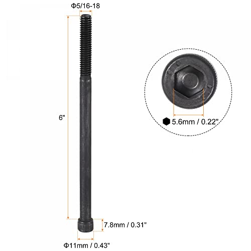 uxcell 5/16-18x6" Hex Socket Head Cap Screw Bolts 12.9 Grade Alloy Steel 5pcs - size: 6 Inch