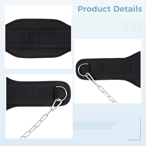 Weight Lifting Dip Belt With 35.4 In Chain, Double Layer Gym Belt For Pull-Ups, D-Ring For Fast Loading, Strength Training