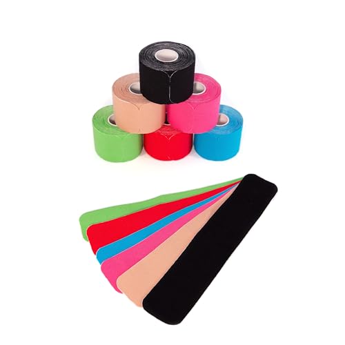 axion Kinesiology Tape PRECUT Mix Set | 120 Pre-Cut Multicolored Sport Tape Strips 10 x 2 in - on 6 Rolls | Waterproof • Skin-Friendly • Elastic | Kinesiology Tapes Ideal for Sports - color: 02) 6 Mix Set Precut