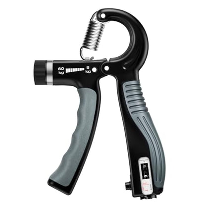 JTHEW Grip Strength Trainer - Adjustable Resistance 11-132lbs/5-60kg Hand Gripper & Forearm Strengthener Device with Smart Counter for Sports & Rehab - color: black grey