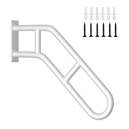 Upgraded Stair Handrails for 1-3 Steps, Bent Handrails for Outdoor Steps | 27" Wall Mounted Stair Railing U-Shaped Safety Grab Bar with 2 Anti-Skid Crossbar for Garage, Porch, Garden, Yard - size: 27 inch, style: Bent White 1 Pack
