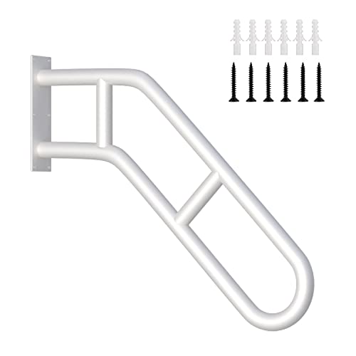 Upgraded Stair Handrails for 1-3 Steps, Bent Handrails for Outdoor Steps | 27" Wall Mounted Stair Railing U-Shaped Safety Grab Bar with 2 Anti-Skid Crossbar for Garage, Porch, Garden, Yard - size: 27 inch, style: Bent White 1 Pack