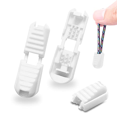 CooBigo 12 Pack Zipper Pull Tabs Cord Ends Tips Shoe Lace End Clips Cord Lock for Paracord Molle Backpack No Tie Shoelace Triathlon Marathon Running Shoe - color: White X 12