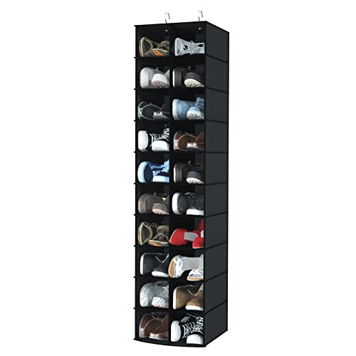 Libeder 20 Section Hanging Shoe Organizer & Storage for Closet, Black | Hanging Closet Organizer for Wardrode, Dorm, Breathable No-woven Fabric, Folding Shoe Storage, Space Saving Hanging Shelves - color: Black, size: 20 Sections