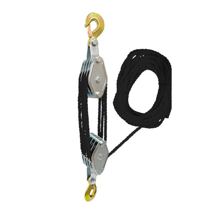 Hoist Pulley System Multifunctional 2200 LBS Breaking Strength | 3/8 Rope for Lifting Hoisting Rigging Garage Shop Hunting Farm Construction Industrial Warehouse Marine Overhead Recovery - color: Black..