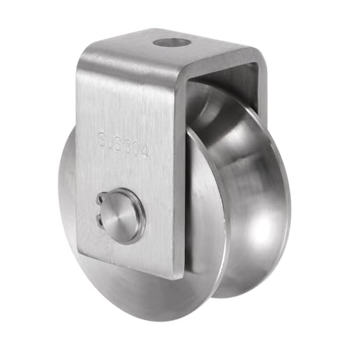 uxcell U Groove Wheel Pulley 304 Stainless Steel, 2.7" Dia Track Wheel Pulley Block Loading 2000lbs for Sliding Gate, Industrial Machines, Groove Width 0.98" - size: 2.7" wheel dia, 0.98" groove width