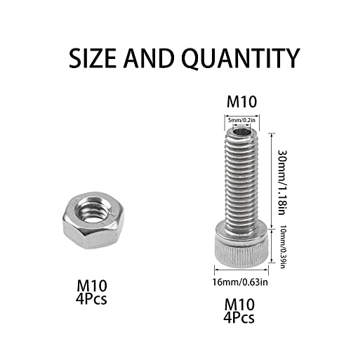 4Pcs 304 Stainless Steel Cylindrical Hollow Hexagon Socket Screw Lamp Threading Through Hole Bolt with Nut (M10x30) - size: M10x30