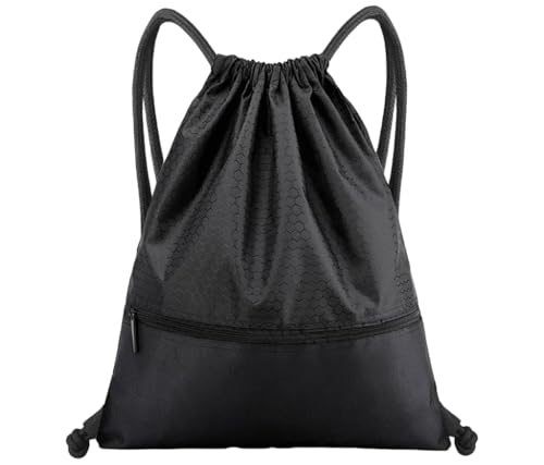 Sports Drawstring Backpack for Men, Waterproof Swim Gym Bag with Shoes Compartment for Women, Lightweight Pull String Sport Bag for Swim, Soccer, Black&Medium - color: Black, size: Medium