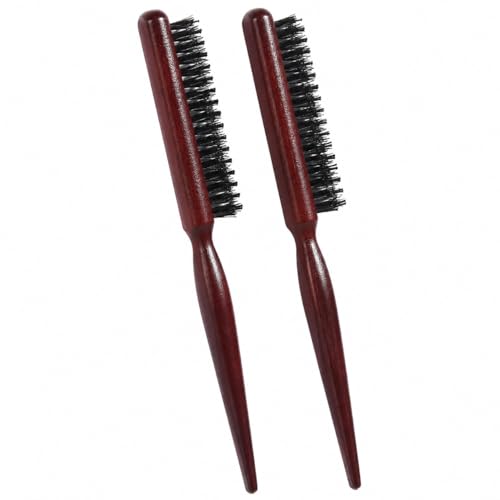 2 Pcs Teasing Boar Bristle Hair Brush for Women Rat Tail Comb with Pick Fine Tooth Hair Brush for Edge Control Backcombing Slick Back Smoothing and Styling Brush Adds Volume Reduces Frizz