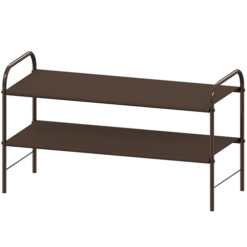 Simple Houseware 2-Tier Shoe Rack Storage Organizer, 12 Pairs, Bronze | Space-Saving Shoe Shelf with Sturdy Metal Frame and Non-Woven Fabric Shelves for Entryway, Garage & Corridor - color: Bronze, size: 2-Tier