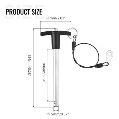 T Handle Quick Release Pin 3/8 Inch Diameter ,Stainless Steel Ball Locking Pin with Push Button Lanyard Cable Usable Length 3.54"(9.5*90mm) - size: 9.5mm-90mm