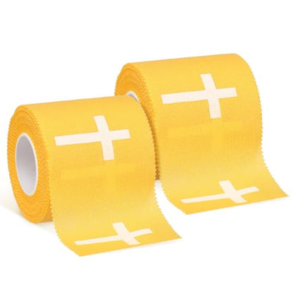 MiniInflat 2 Pcs Christian Cross Athletic Tape Sports Tape 2in x 23ft Religion Jesus Wrist Wrap for Soccer Football Baseball, Gift for Graduation Teacher Nurses Week Pentecost(Yellow,Crosses) - color: Yellow, style: Cross