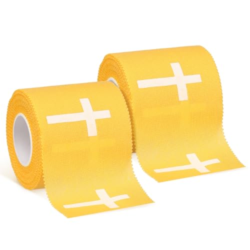 MiniInflat 2 Pcs Christian Cross Athletic Tape Sports Tape 2in x 23ft Religion Jesus Wrist Wrap for Soccer Football Baseball, Gift for Graduation Teacher Nurses Week Pentecost(Yellow,Crosses) - color: Yellow, style: Cross