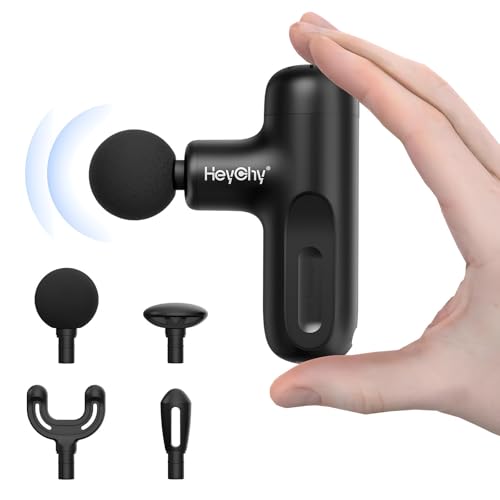 HEYCHY Super Mini Massage Gun Deep Tissue, Handheld Muscle Massager with 4 Heads, Percussion Travel Size Massager Gun FSA Eligible for Men Women Back Relief, Quiet for Home, Gym, Office, HSA, Black - color: Black