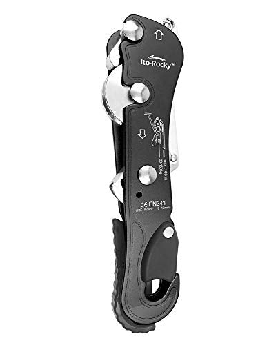 Self-Braking Stop Descender - CE Certified Rescue & Climbing Gear | Auto-Braking with Anti-Panic Function for Rescue, Cave Rappelling, Aerial Work, and Emergency Escape, Fits 9-12mm ropes - color: Black Descender
