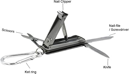 5in1 Multi Nail Clippers, Mini Foldable Portable Nail Cutter with Key Chain, Nose Hair Scissors, Nail Files, Purpose Pocket Knife, Screwdriver Suitable for Travel, Fishing, Hiking, Camping
