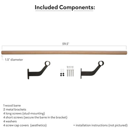 Wall-Mounted Ballet Barre for Home Dance, Exercise, Fitness, Stretching - Made in USA - size: 5 ft