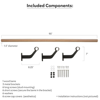 Wall-Mounted Ballet Barre for Home Dance, Exercise, Fitness, Stretching - Made in USA - size: 8 ft (single barre)