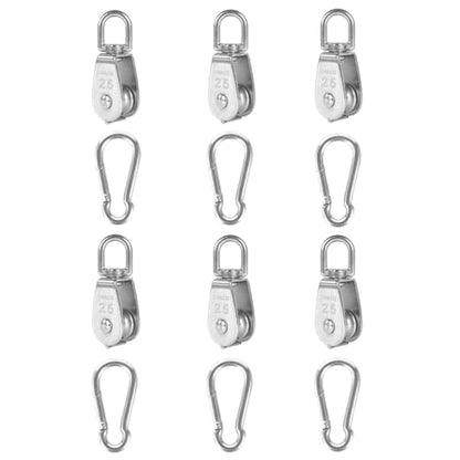 6Pcs 304 Stainless Steel M25 Single Pulley Block, Wire Rope Hanging Wire Towing Wheel, with 6Pcs Spring Snap Hook - size: M25-6pcs