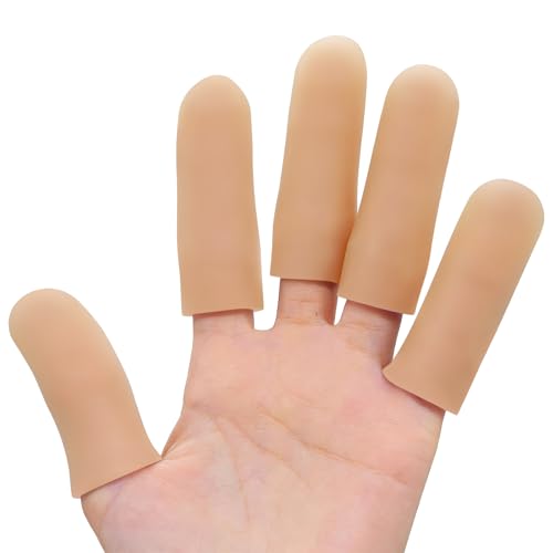Povihome Finger Cots Protectors - Moisturizing Thumb and Finger Covers - Thickend Version - Elastic Cracked Silicone Finger Sleeves to Protect Cracked, Peel Finger and Other Finger Pain (Beige, 20PCS) - color: Beige, size: Medium (20PCS)