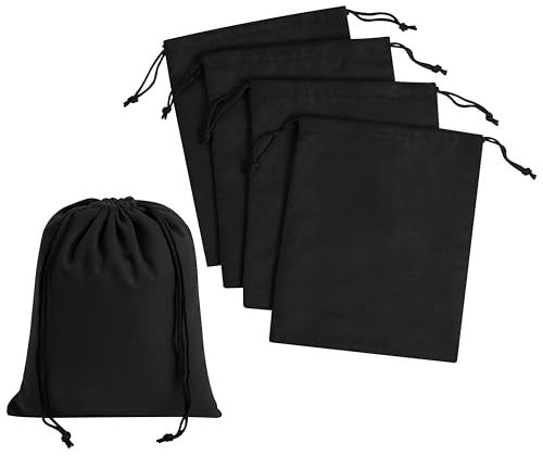 Premium Microfiber Drawstring Bags (Set of 5) – Multipurpose Travel Storage Pouches for Cords, Toiletries, Jewelry, Shoes – Durable Organizer with Strong Drawstring Closure (Black, 6 x 8 Inches) - size: 6 x 8 Inches