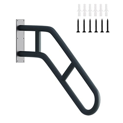 Upgraded Stair Handrails for 1-3 Steps, Handrails for Outdoor Steps | Wall Mount Handrail for Outdoor Grab Bar Frossvt, 27'' Garage, Porch, Garden 1 to 3 Steps Stairs Black - size: 27 inch, style: Bent Black 1 Pack