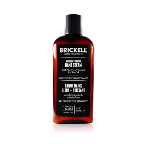 Brickell Men's Maximum Strength Hand Cream for Men, Fast-Absorbing Hand Lotion with Vitamin E, Shea Butter, and Jojoba Oil, 4 Ounce, Scented