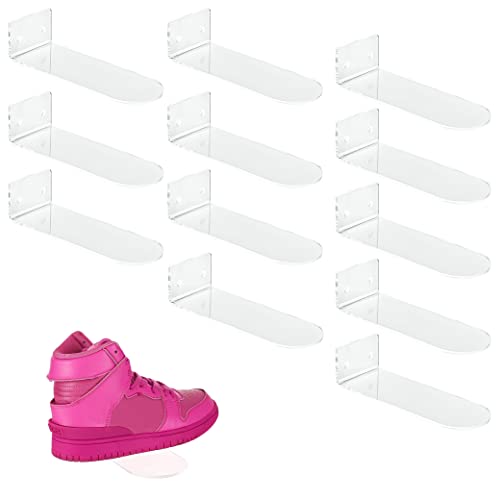 IEEK 12 Pack Floating Shoe Display Shelf,Clear Acrylic Floating Shelves for Sneaker Collection Levitating Acrylic Shoe Shelf,Wall Mounted Sneaker Shelves Storage for Bedroom,Hallways Etc. - size: 8X3X2 Inches-12 Pack