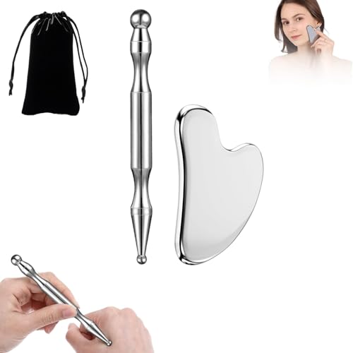 Stainless Steel Gua Sha & Acupuncture Pen, Trigger Point Massager Tool | suits daily home facial care, supports scraping and acupoint massage to ease facial tightness for women and mothers - color: 2pcs