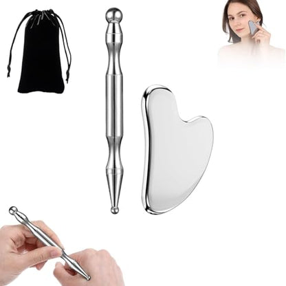 Stainless Steel Gua Sha & Acupuncture Pen, Trigger Point Massager Tool | suits daily home facial care, supports scraping and acupoint massage to ease facial tightness for women and mothers - color: 2pcs