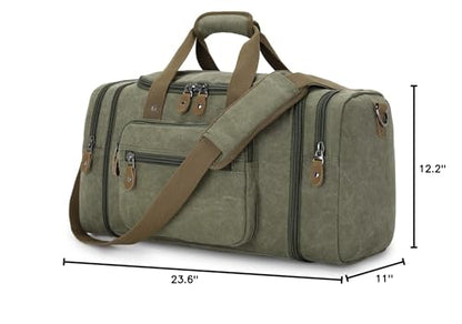 Gonex Canvas Duffle Bag for Travel 60L Duffel Overnight Weekender Bag (Army Green) - color: Army Green, size: X-Large-60L (Without Shoe Compartment)