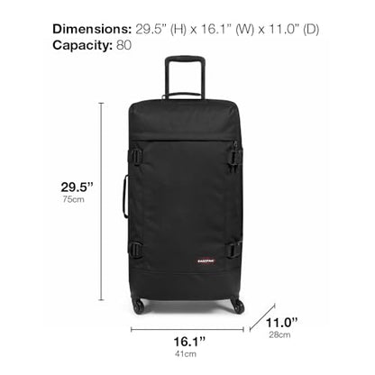 EASTPAK TRANS4 L – 80L Large Checked Luggage Bag, Two Compartments, TSA Lock, 360° Spinner Wheels, and Telescopic Handle, Black - color: Black, size: 80 Liter Checked Bag